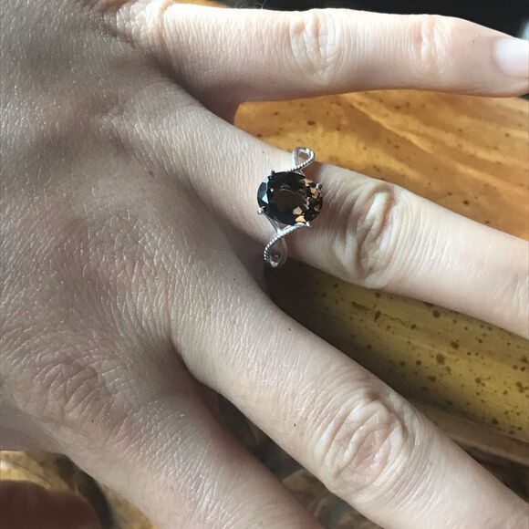 Natural Smoky Quartz Sterling Silver Infinity Ring Size 7 - Picture 2 of 9